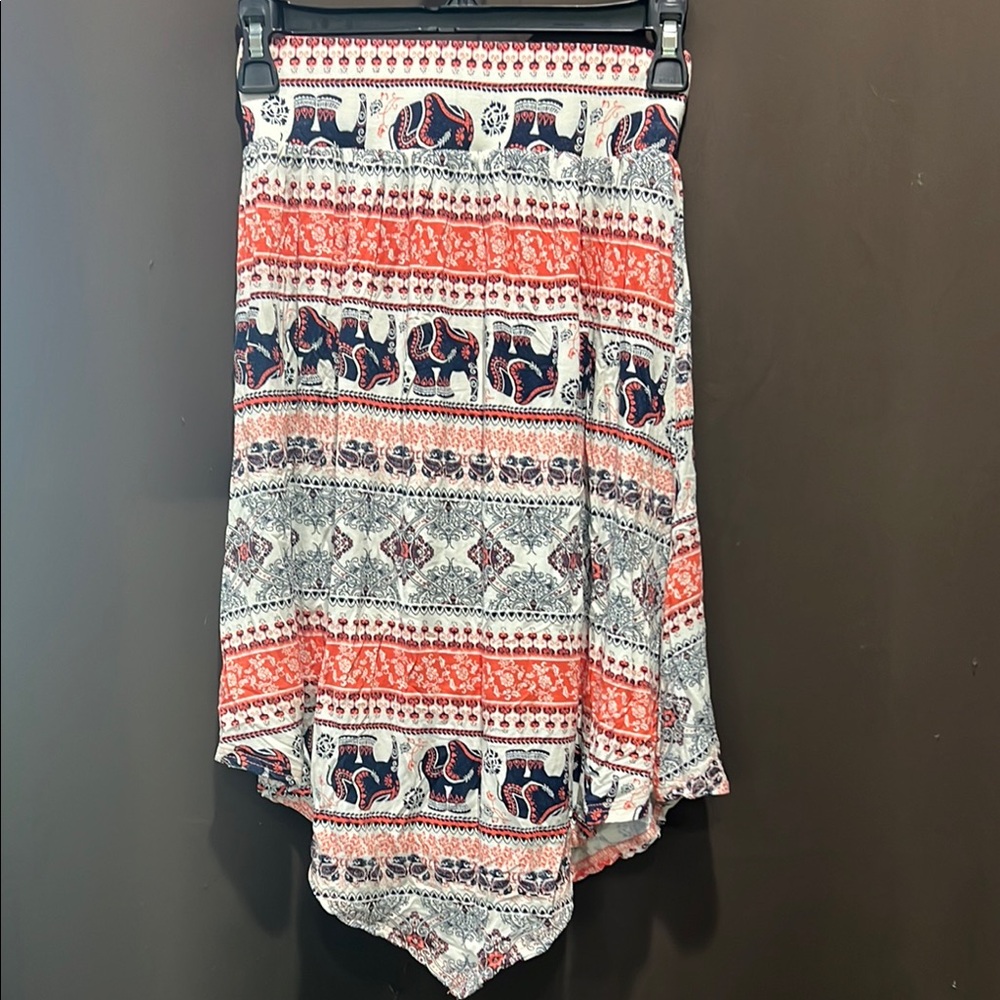 Rue21 Elephant Print Bohemian Midi Skirt - Coral and Navy, Size S